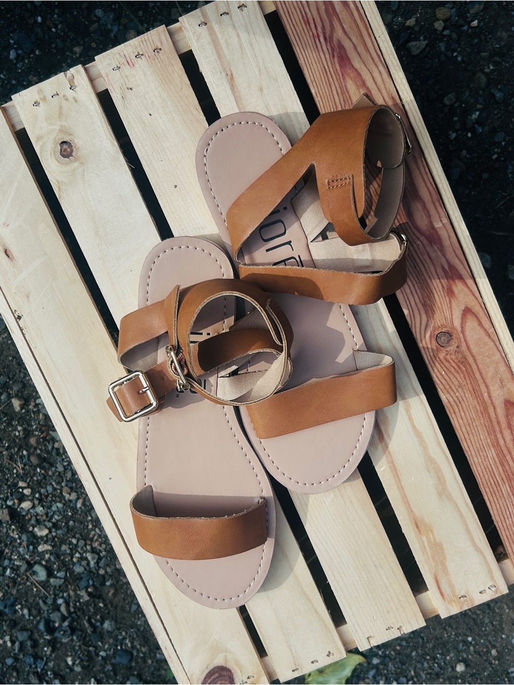 Women's Tan Vegan Leather Ankle-Strap Sandals - Comfortable Summer Style